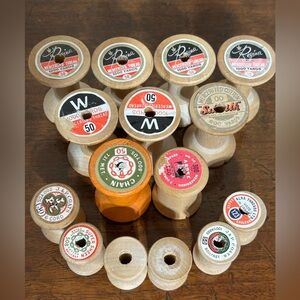 Vintage Wooden Thread Spools Collection 15 Spools, Varied Sizes